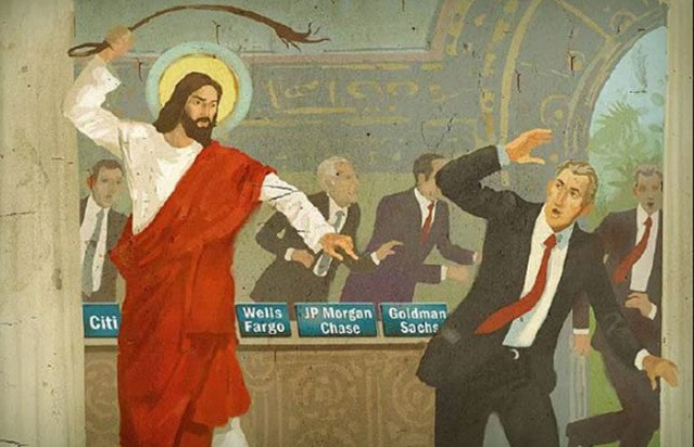 Jeesus ajaa pankkiireja ja sijoittajia pois pörssistä